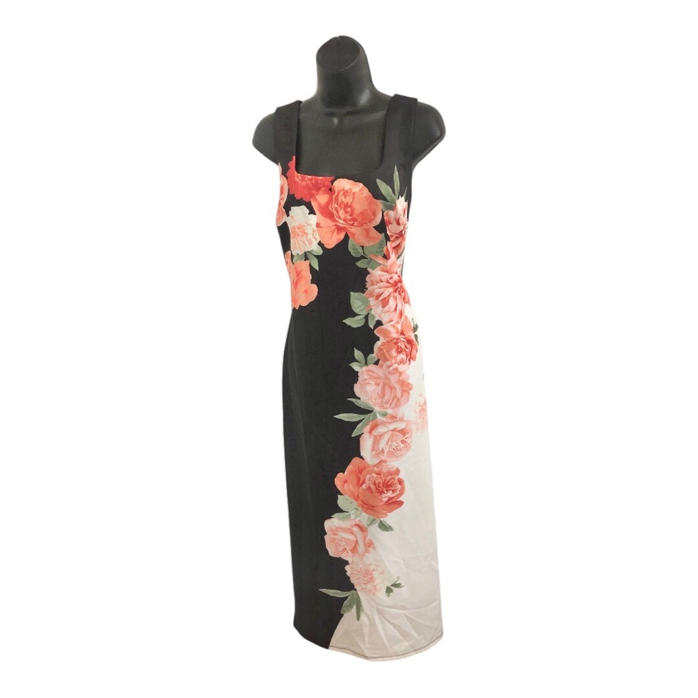 Alexa B nites black white orange roses printed maxi dress size 14 brand new‎